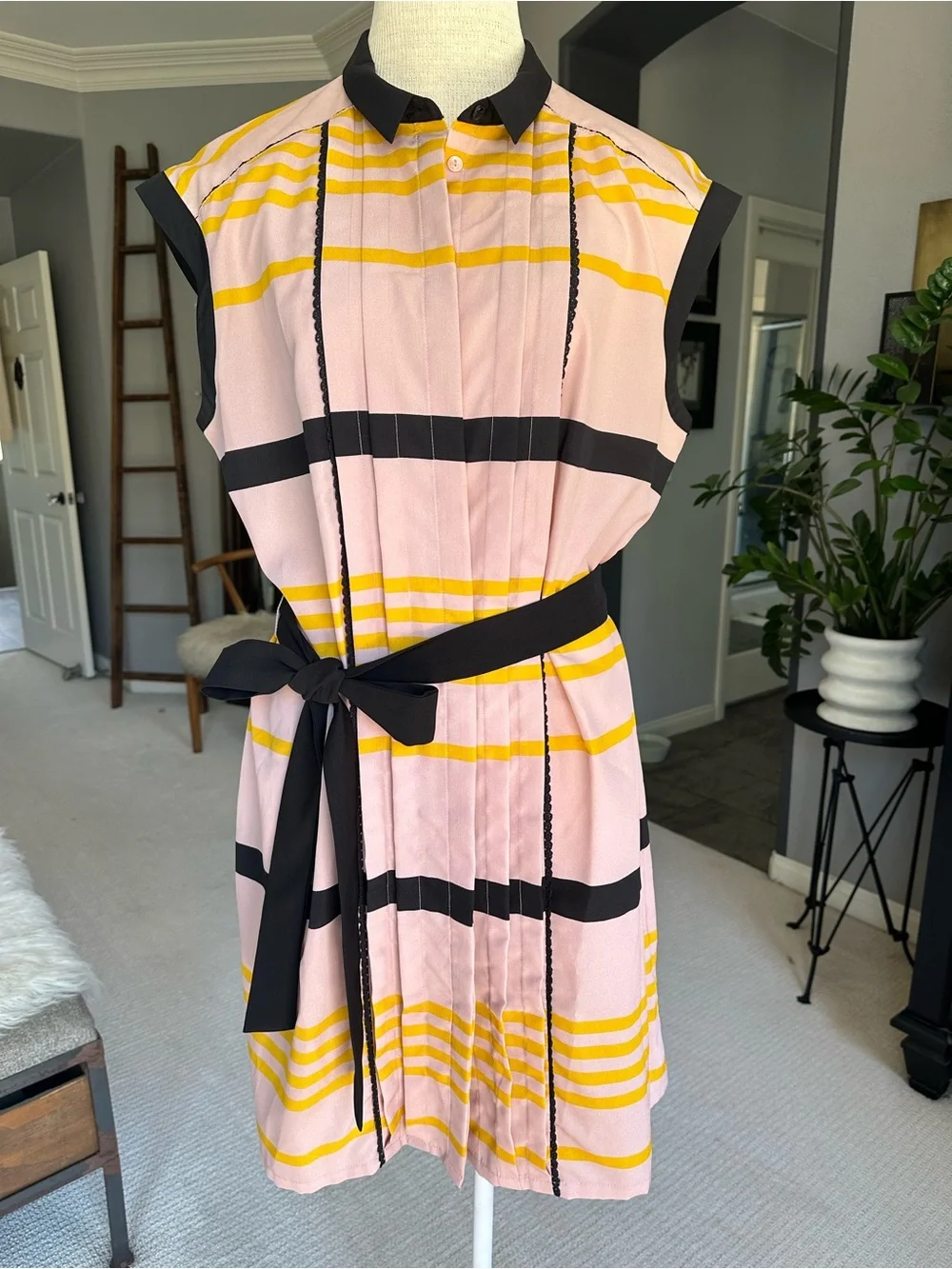 Jason Wu x Target Pink Shirt Dress with Black & Yellow Accents, size large